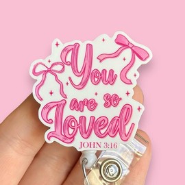 Glitter My Badge Valentine‚Äôs Day Pink bow coquette xoxo badge reel for nurse and hospital workers. Badge clip Badge pull - Retractable swivel clip with a 360 rotation. Great gift for coworker.:_You are so loved_Belt clip