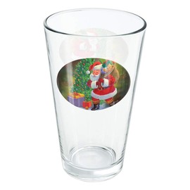 LOGOVISION Christmas Holiday Santa Bag Of Toys Tree 16 oz Pint Glass, Tempered Glass, Printed Design & A Perfect Fan Gift | Great for Cold Beverages, Soda, Water