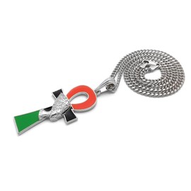 iJewelry2 Egyptian Afro-Flag Colored ANKH Cross with Queen Nefertiti Motif Silver Tone Cuban Chain Pendant Necklace 18''