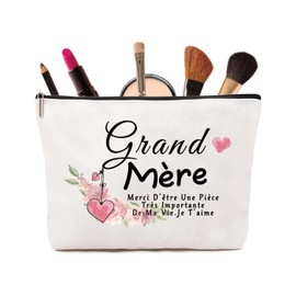 Birthday Gifts for Women - Small Makeup Bag with Simple Design and Text - Gift for Grandma - Elegant Makeup Bag White Compact Canvas Cosmetic Bag, White, Compact canvas cosmetic bag