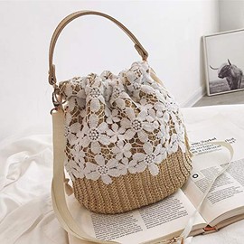 NANPONE Beach Purse Women's Crossbody Straw Bag Woven Beach Shoulder Handbag Summer Boho Purse with Leather Strap for Women (Flower)