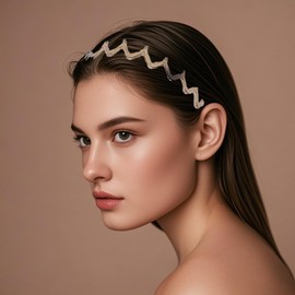 Flomiara 2 Stück Zickzack-Stirnband für Damen und Mädchen, Kunststoffzahn & Komfort gewellte Haarkamm-Stirnbänder, Multi-Stil, flexibles Haar-Accessoire, schwarz, klassisches 90er-Jahre-Stirnband mit