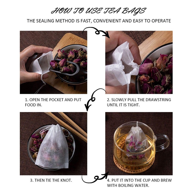 Pack of 100 Empty Tea Bags, Fine Tea Filter, Tea