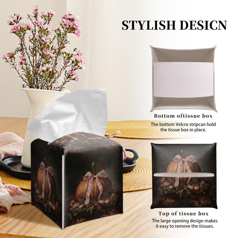 Grace Yonks Fall Thanksgiving Tissue Box Cover Square, Pumpkin Pink