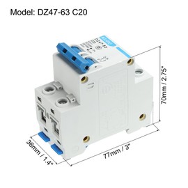 MECCANIXITY Miniature Circuit Breaker Low Voltage AC 20A 400V 2 Pole DIN Rail Installation DZ47-63 C20