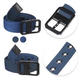 moonsix Grommet Canvas Belt with Alloy Buckle Casual Adjustable Trim to Fit Reversible Webbing Belt for Men Women, Light Blue & Dark Blue