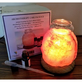 Himalayan Salt Aromatherapy Lamp with Frankincense Essential Oil - Care Package Includes: Beautiful Wood Base, UL Listed Cord, Switch, Bulb, Pipette and (2 BOTTLES) of 10ml. Frankincense Essential Oil