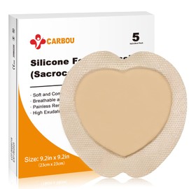 Carbou Silicone Sacrum Foam Dressing, 9''x9''(23cm x 23cm) Bordered Adhesive Sacral Foam Dressing, Box of 5 Dressings