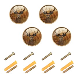 Msyxl 4 Pack Antler Deer Cabinet Knobs Round 1-1/4 Inch (32 mm) Dresser Drawer Pulls Kitchen Cabinet Hardware Handles Knobs for Dresser Kitchen Drawer