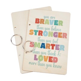 SUPERDANT You Are Braver Greeting Card Organizer Inspiraional Quotes Planning Book Binder Card Keeper Wooden Loose Leaf Photo Album 2-Rings Cover Cards Keepsake for Kid's Gifts