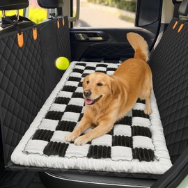 Npetrsnug Backseat Pet Bed Mat, Non-Slip Plaid Dog Bed for Car Back Seat, Flannel Backseat Dog Bed, Fit for Backseat Extenders and Trucks SUVs (Black&White, 24.8x54 inch)