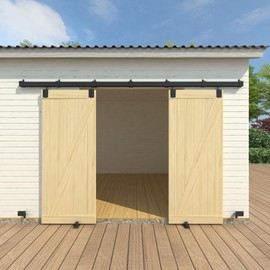 10FT Black Box Rail Exterior Barn Door Hardware Kit for 2 Doors, Sliding Heavy Duty Barn Door Track, Wall Mount Barn Door Hardware with 7 Track Brackets(Doors NOT Include)