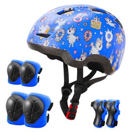 Toddler Helmet with Pads for Boys Girls Ages 3-8, Kids Bike Helmet with Knee Elbow Wrist Guards, Multi-Sport Protective Gear Set for Cycling Skateboard Scooter
