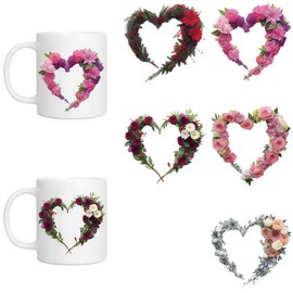 5pcs Beautiful Heart-Shaped Flower UV DTF Cup Wraps Winter UV DTF Transfer Sticker for Glass Cups Furniture Craft DIY Crafts，Rub on Transfer Stickers for DIY Water Bottle Laptop Decal Wood Car