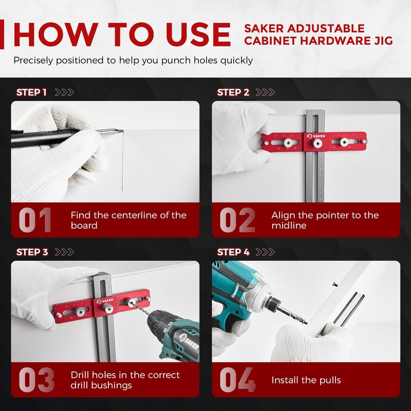 Saker Cabinet Hardware Doweling Jig,Adjustable Cabinet Template Tool for Knobs,Handle
