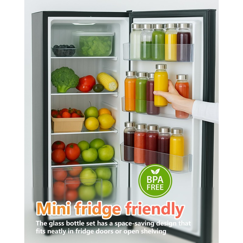 Zukro Glass Water Bottles with Lids 10.5 oz, 12 Pack