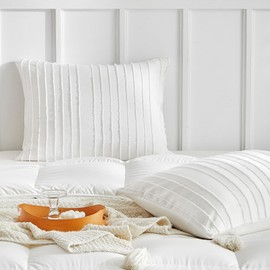 WARMDERN White Striped Pillow Covers Standard Pillow Cases Soft Microfiber Stripe Pillow Cases Set of 2 Boho Tufted Stripes Textured Pillowcase with Envelope Closure(White, Standard, 20x26 Inches)