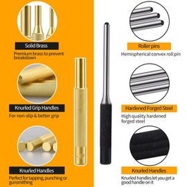 Punch Set Roll Pin Punch Set Punch Removing Repair Tools Including Brass Pin Punches, Steel Pin Punches with Storage Pouch