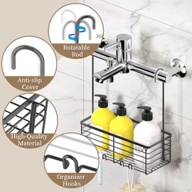 DELLAN Hanging Shower Rack, Shower Organizer Hanging for Bathroom, Shower Rack with Hooks Over the Door, Bathroom Shower Caddy and Basket(Black)