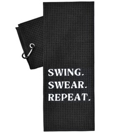 Artpreti Toallas de Golf, Toalla de Golf Divertida de Alta Calidad, Toallas de Golf Bordadas para Bolsas de Golf con Clip, Regalos de Golf para Hombres o Mujeres, Swing Swear Repeat, Color Negro