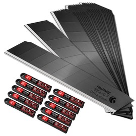 HAUTMEC 100PCS 18mm Triple Cutting-edge Snap Off Blades, Retractable Black Replacement Blades, SK2 Heavy Duty Utility Knife Blades, Strengthened Safety Box, for Box, Carpet, Rope HT0083-100PC
