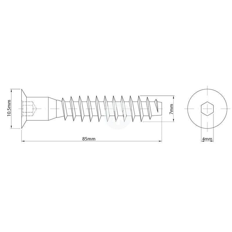7mm x 85mm Silver Hex Socket Flat Head Confirmat Screws