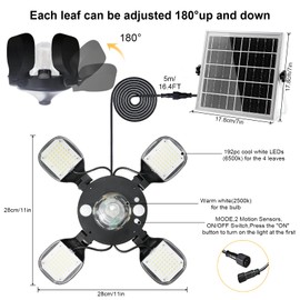Solar Shed Light Outdoor Indoor,192LED Solar Powered Motion Sensor Light Daytime Available with Remote Control,Solar Pendant Light with 5 Lighting Modes IP65 Waterproof for Barn Patio Gazebo Garage