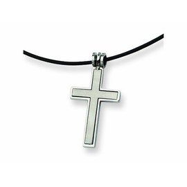 Chisel Stainless Steel Leather Cord Cross Necklace 18 inches