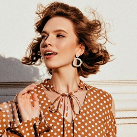 ATIMIGO Rhinestone Gold Circle Dangle Statement Earrings Geometric Round Drop CZ Earrings Hypoallergenic Jewelry for Women