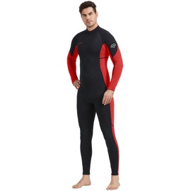 Hevto Wetsuits Men 3/2mm Neoprene Adult Long Sleeve Fullsuit Scuba Diving Wet Suit in Cold Water for Surfing Swimming Paddleboard (Men1-Red, L)