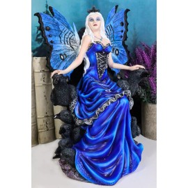 Ebros Gift Gothic Raven Crow Fairy Queen in Blue Gown Sitting On Throne of Crows Statue