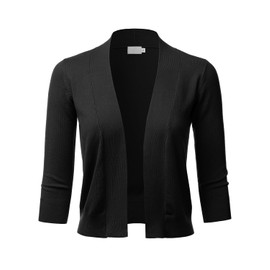 LALABEE Women's Classic 3/4 Sleeve Open Front Cropped Bolero Cardigan-Black-M