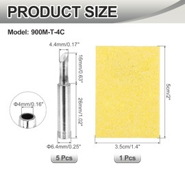 sourcing map Pack of 5 900M Solder Tips Internally Heated Soldering Tips with Cleaning Sponge Pad Replacement Welding Accessories Kit for Electrical Solder Station Tip (900M-T-4C)