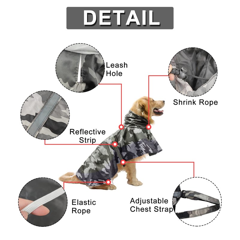 Andiker Waterproof Dog Raincoat, Rain Jackets for Dogs (L, Camouflage