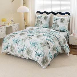 FEBE Bed Linen Painted Flowers Duvet Cover Set 135 x 200 cm + Pillowcase 2-Piece with Zip Closure