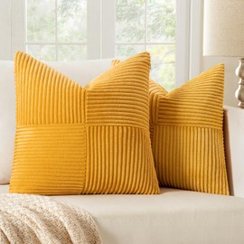 MIULEE Cushion Covers Set of 2, 50 x 50 cm, Yellow Cushion Covers, Sofa Cushion, Decorative Cushion, Boho Couch Cushion, Corduroy Decorative Cushion Cover for Sofa