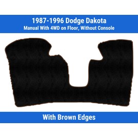 Brown Edge Custom Fit Front Carpet Floor Mat, Black, Compatible with Dodge Dakota Manual with 4WD on Floor, Without Console 1996 1995 1994 1993 1992 1991 1990 1989 1988 1987