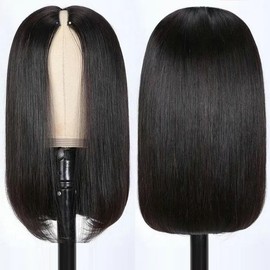 V Part Human Hair Wig Bob Straight U Part Glueless Wigs For Black Women Natural Black Color 10 Inch