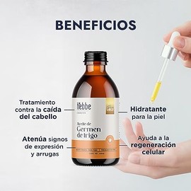 HEBBE - Aceite de Germen de Trigo 250 ml | Tratamiento para Caída de Cabello | Atenuador de Arrugas y Signos de Expresión | Hidratante y Regenerador C