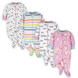 Onesies Brand Baby Girls' 4-Pack Sleep 'N Play Footies Multi Pack, Pink Unicorns, 3-6 Months