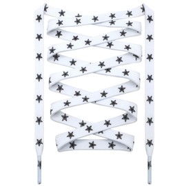 DANHUA Colored Printed Flat Shoelaces: 2 Pair White Black Star Patterned Shoe Laces for Sneakers 63 inch