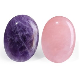 XIANNVXI 2Pcs Oval Stones Healing Crystals Stones Amethyst Tiger Eye Gemstones Reiki Natural Polished Palm Pocket Crystal Stone