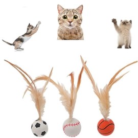 Yiishuiil 3pcs Interactive Badminton Toy Set for Cats, 2025 New Cat Ball with Feathers for Indoor Cats, Elastic Interactive Cat Toy Ball, Interactive Kitten Rolling Ball for Playing.