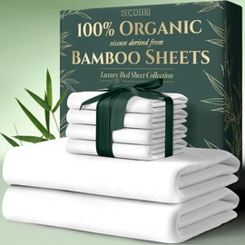 DECOLURE 100% Organic Viscose Derived from Bamboo Sheets Cal King Size 6pcs - Ultra Soft & Luxuriously Cooling, 17" Deep Pocket, Double Stitching, Perfect for Hot Sleepers - King Bed Sheets (White)