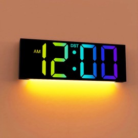 JALL 12'' Large Digital Wall Clock, Big LED Number Dispaly, RGB Colors, DST, Night Light for Classroom Living Room Bedroom Mounted Birthday Xmas Gift for Senior, Mem Womem (A White Shell, 12 inches)