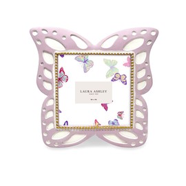 Laura Ashley 4x4 Lavender Resin Butterfly Picture Frame with Dotted Edges, Photo Frame with Black Fabric Easel, Made for Tabletop & Wall-Hanging Display (4x4, Lavender)