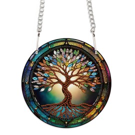 JISHSHAY Diamond Painting Pendant Life of Tree Diamond Art Wind Chime Special Shape Crystal Suncatcher Gem Art Gem Painting Diamond Art Suncatchers Jewel Art Diamond Painting Kits Diamond Art Kits