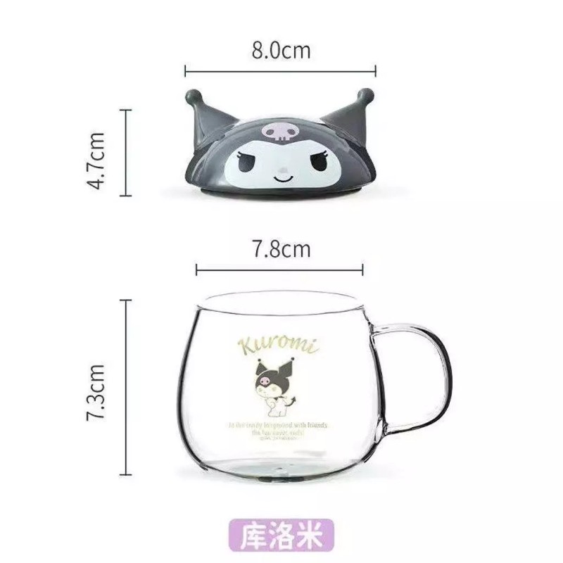 Sanrio Kuromi high borosilicate glass mug with lid and spoon