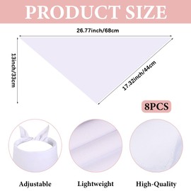 craspire Pack of 8 White Dog Bandana Triangular Scarf Blank Soft Polyester Fabric Heat Transfer Washable Bib Neckerchief Handkerchiefs for Small and Medium Dogs Pets Birthday Party