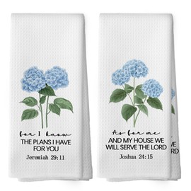 Mcehtle Blue Hydrangea Inspirational Christian Kitchen Towels Set of 2, Baptism Gifts for Women Hand Towel, for i Know The Plans i Have for You Bible Verse Decorative Tea Towel Dish Towels 16x24 Inch